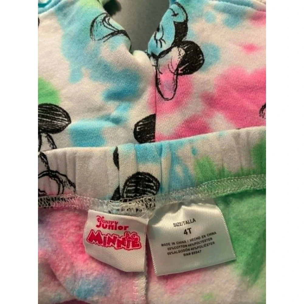 Disney Minnie Mouse 3pc Outfit Set Girls 4T Pink Green Tie Dye Excellent Hoodie